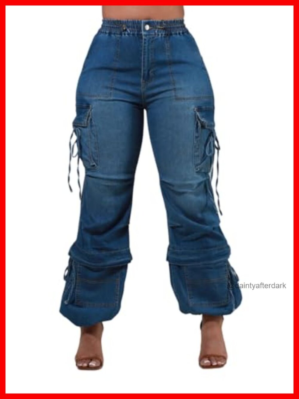 Wide Leg Cargo Jeans High Waisted Baggy Stretchy Denim Pants